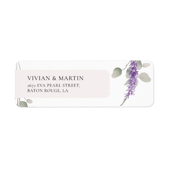 Étiquette Elegant Lavender Eucalyptus Feuilles Adresse de re (Devant)