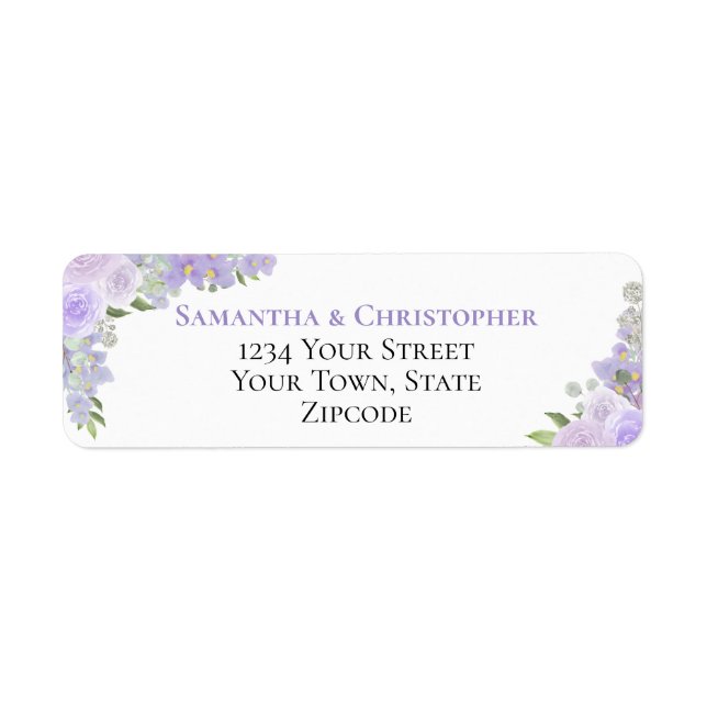 Étiquette Elegant Lavender Floral Mariage Adresse de retour (Devant)
