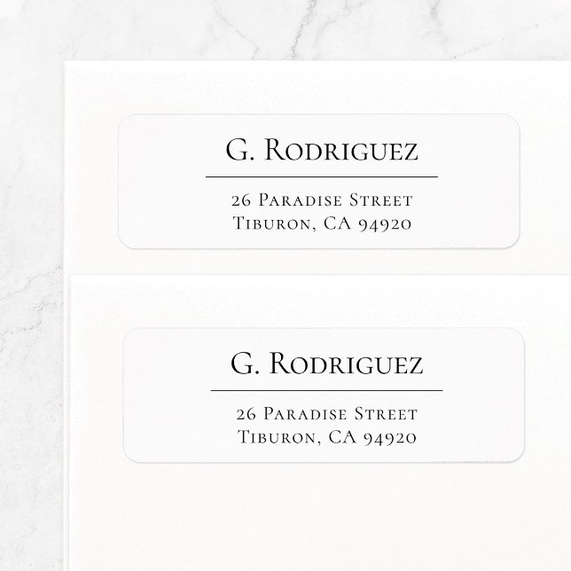 Étiquette Élégant Ligne 05b. Adresse de l'expéditeur (Simple, basic return address label features elegant, sophisticated serif typeface with fine line.)