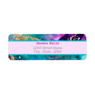 Étiquette Élégant luxe violet rose sarcelle or adresse de re
