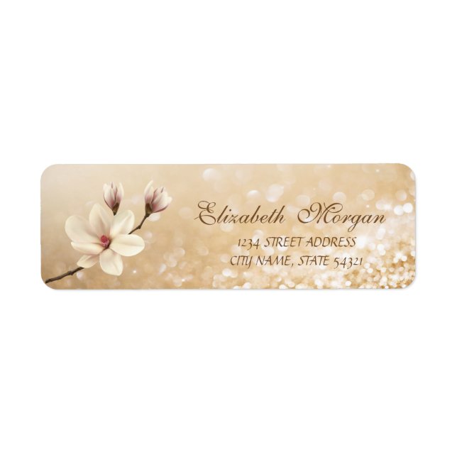 Étiquette Elegant Magnolia Glittery Bokeh Adresse (Devant)