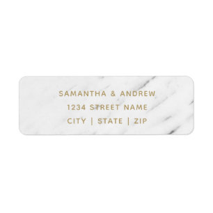 Étiquette Élégant Marbre blanc et Mariage Gold Adresse de re