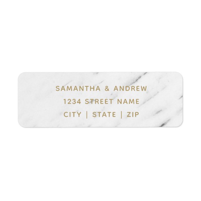 Étiquette Élégant Marbre blanc et Mariage Gold Adresse de re (Devant)