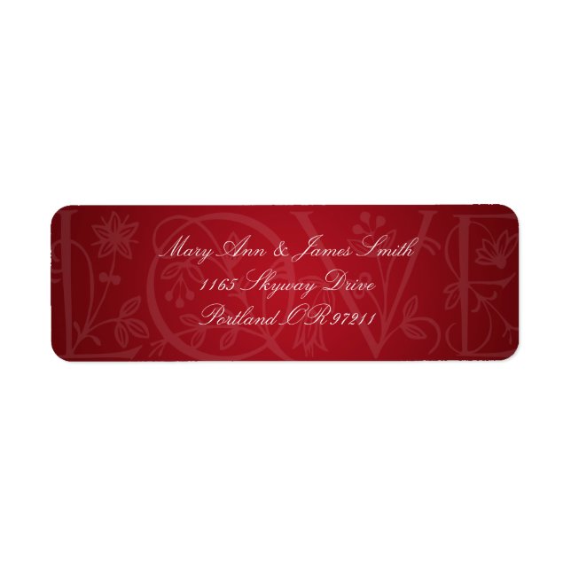 Étiquette Élégant Mariage Adresse Amour Flourish Rouge (Devant)