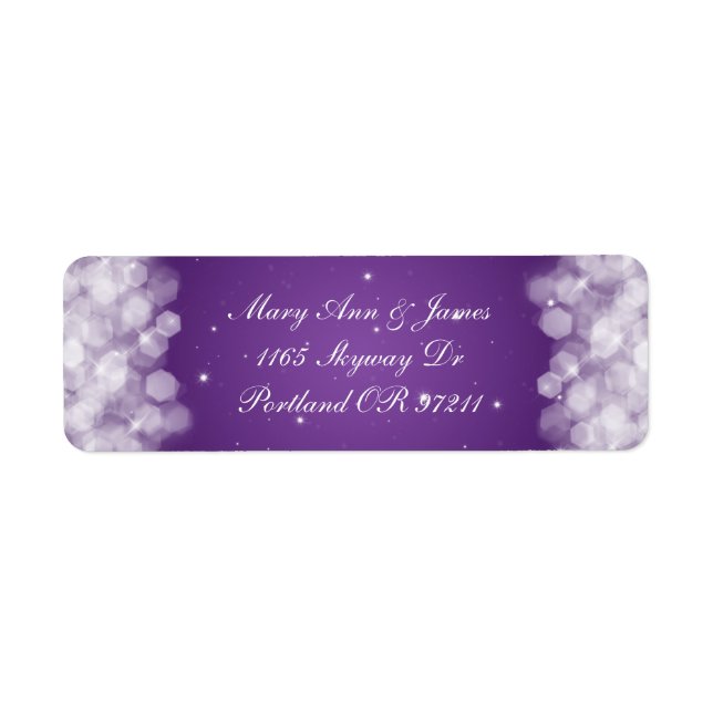 Étiquette Elégant Mariage Adresse Party Sparkle Purple (Devant)