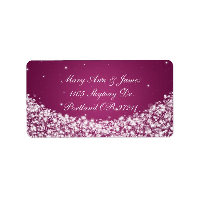 Étiquette Élégant Mariage Adresse Star Sparkle Berry rose (Devant)