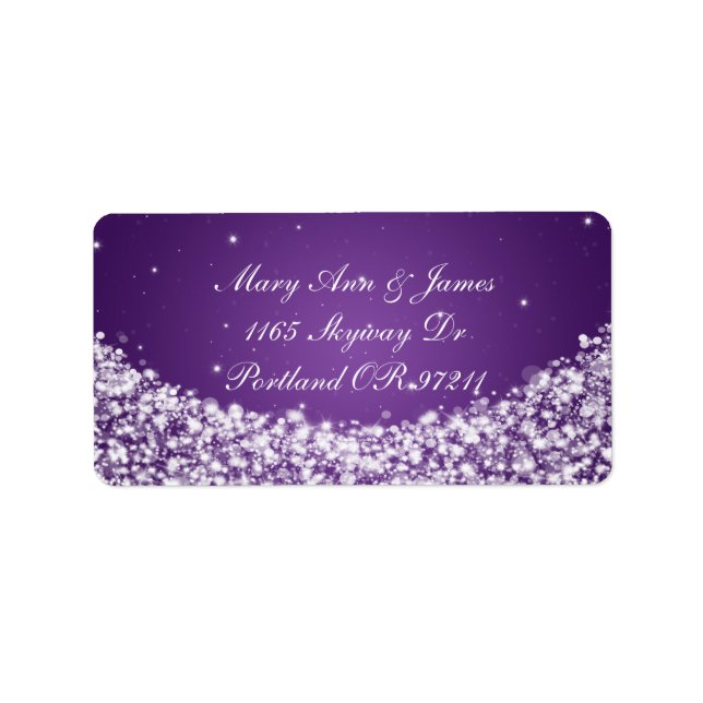 Étiquette Élégant Mariage Adresse Star Sparkle Purple (Devant)