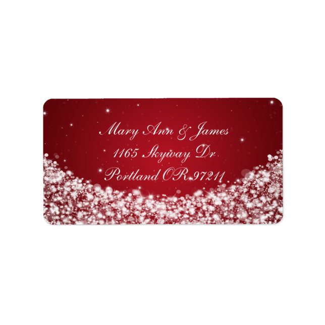 Étiquette Élégant Mariage Adresse Star Sparkle Red (Devant)