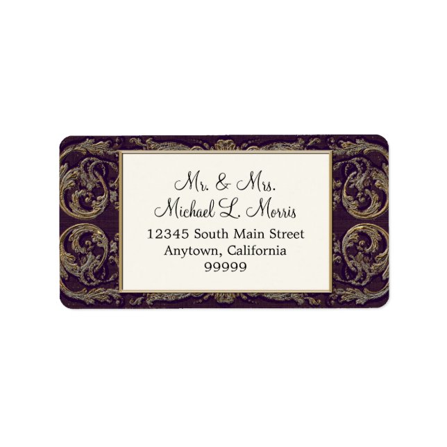 Étiquette Élégant Mariage baroque bleu marine Adresse de ret (Devant)