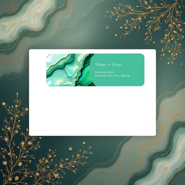 Étiquette Elégant Mariage couleur marbre Turquoise Emerald (Créateur téléchargé)