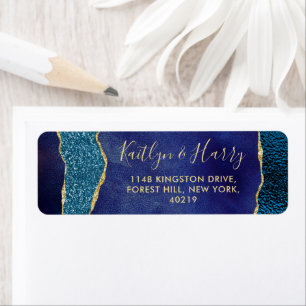 Étiquette Élégant Mariage d'âge bleu et or de la marine