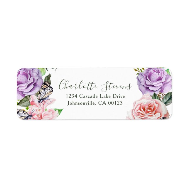 Étiquette Elégant Mariage d'aquarelle florale papillon (Devant)