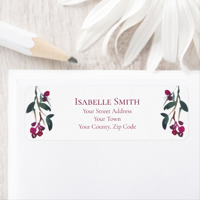 Étiquette Elégant Mariage de Noël Burgundy Berries (En situation)