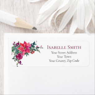 Étiquette Élégant Mariage de Noël rose Poinsettias Floral