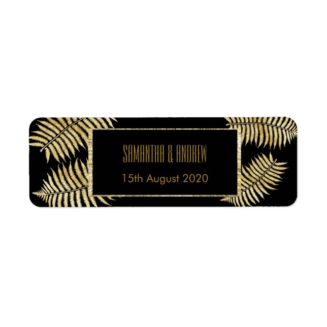 Étiquette Élégant Mariage de pinceau de feuille d'or Faux (Devant)