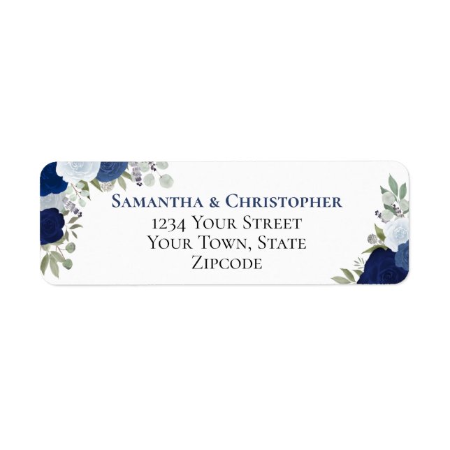 Étiquette Élégant Mariage Floral Bleu Adresse de retour (Devant)