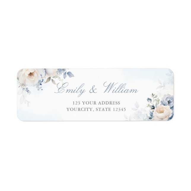 Étiquette Élégant Mariage floral bleu Dusty Adresse de retou (Devant)