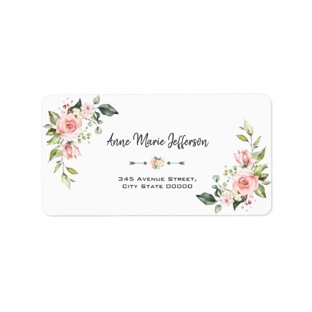 Étiquette Élégant Mariage floral crème rose (Devant)