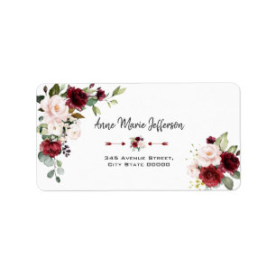 Étiquette Élégant Mariage floral de crème rousse bordeaux