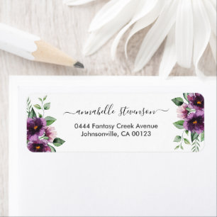Étiquette Élégant Mariage Floral Purple Vert