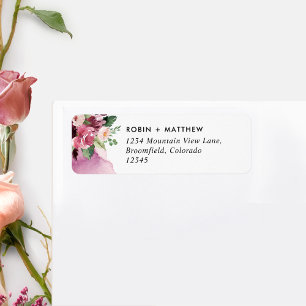 Étiquette Élégant Mariage floral rose-bleu bordeaux
