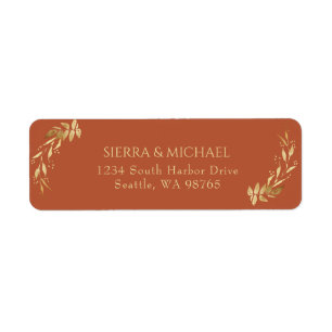 Étiquette Élégant Mariage Gold de Terracotta Adresse de reto
