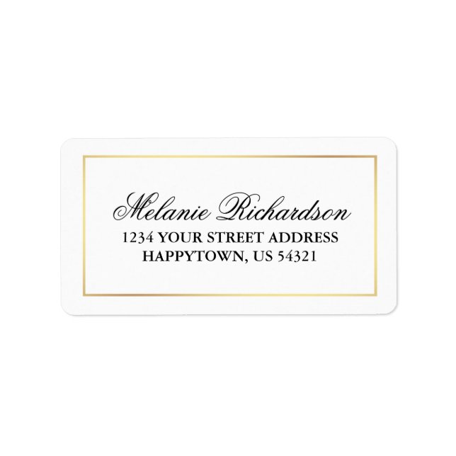 Étiquette Élégant Mariage moderne Black White Gold (Devant)