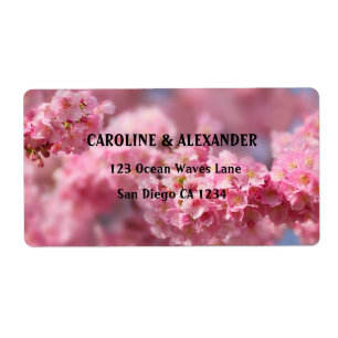 Étiquette Élégant Mariage rose floral en fleurs de cerisier