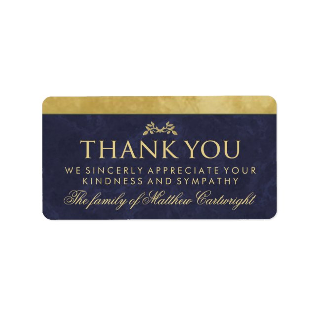 Étiquette Elegant Marine Blue & Gold Family Merci Message (Devant)