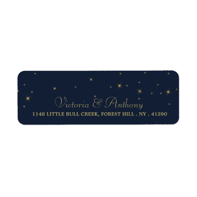 Étiquette Elégant Marine & Gold Falling Stars Mariage (Devant)