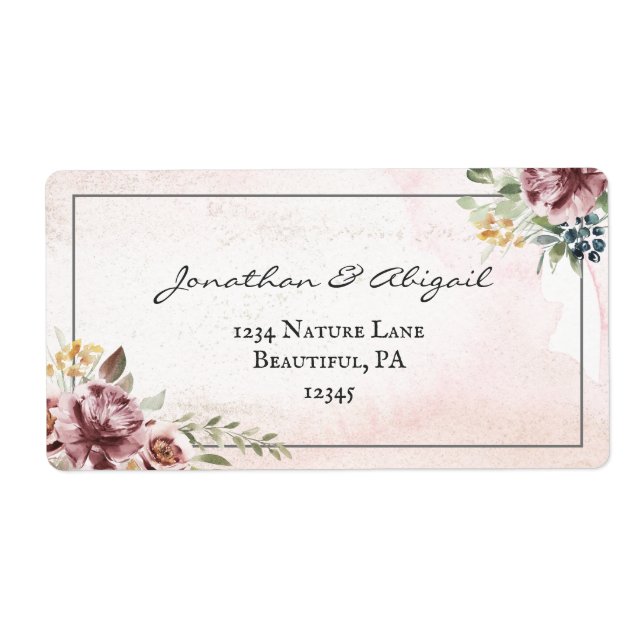 Étiquette Elégant Mauve Blush Rose Floral Mariage (Devant)