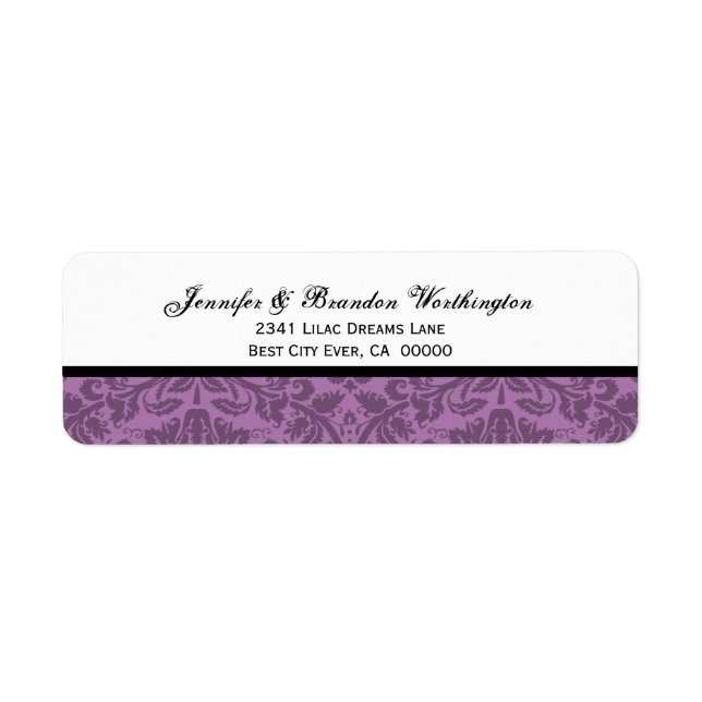 Étiquette Elégant Mauve Mariage damassé (Devant)