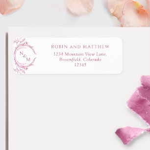 Étiquette Elegant Mauve Pink Monogram Mariage Adresse de ret