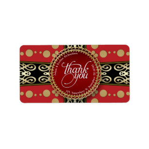 Étiquette Elégant Merci médiéval rouge or et noir