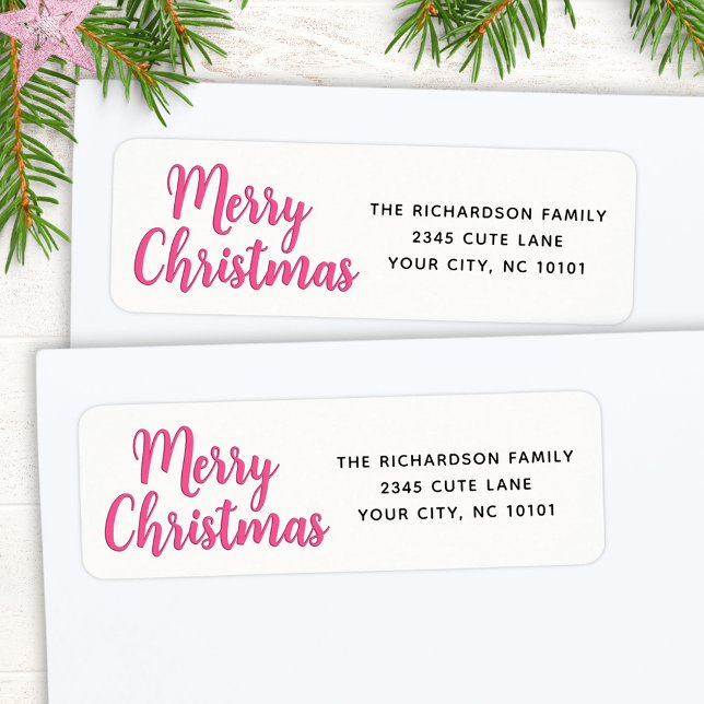 Étiquette Élégant minimal blanc et rose joyeux Noël (Créateur téléchargé)