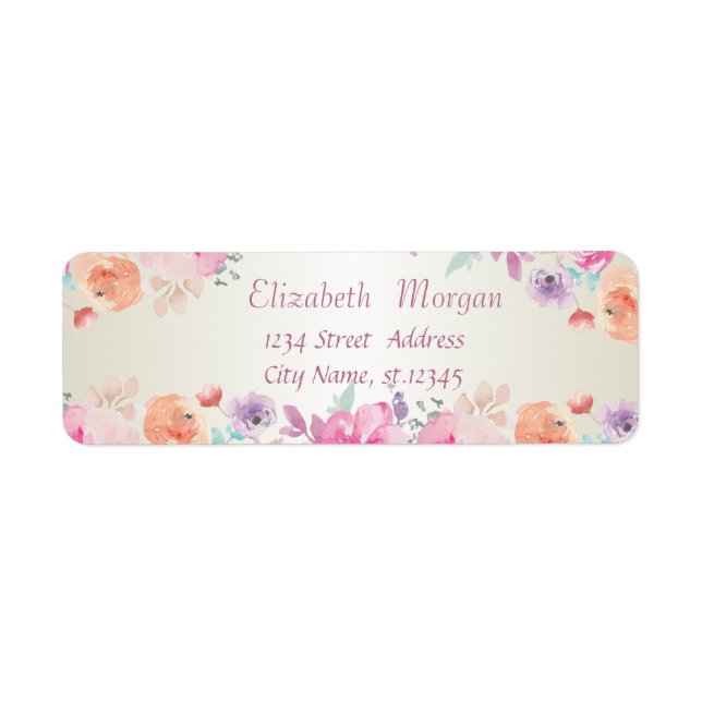 Étiquette Elégant Moderne Fleurs D'Aquarelle Romantique (Devant)