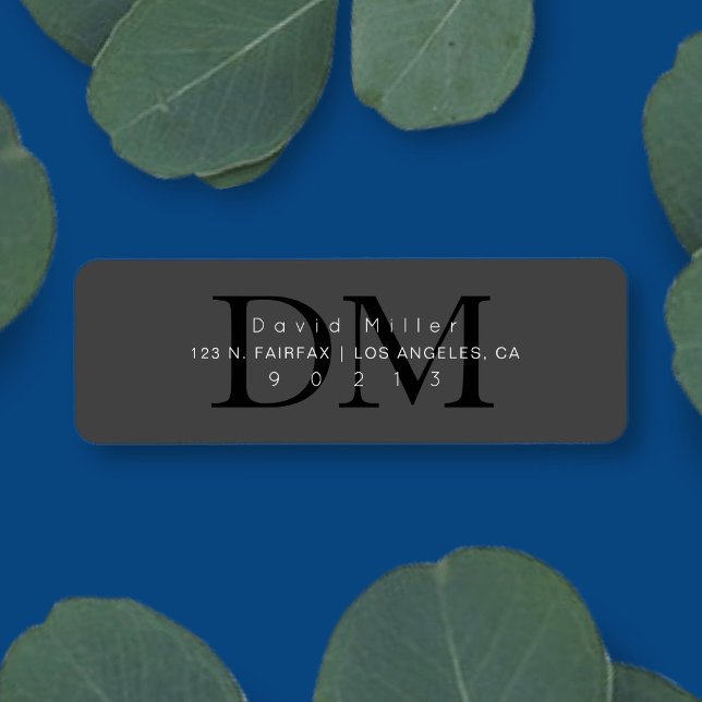 Étiquette Élégant moderne gris noir Monogramme Adresse de re (Créateur téléchargé)