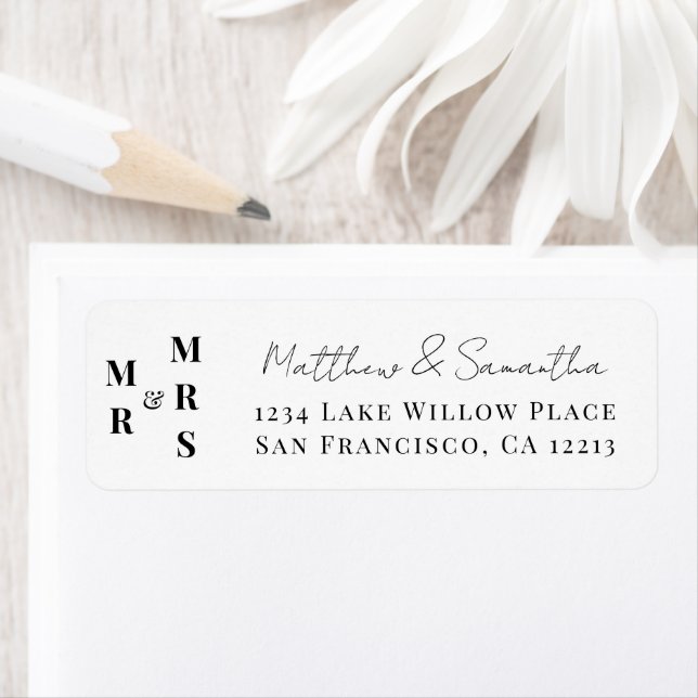 Étiquette Elégant Moderne M. et Mme Mariage Merci (En situation)