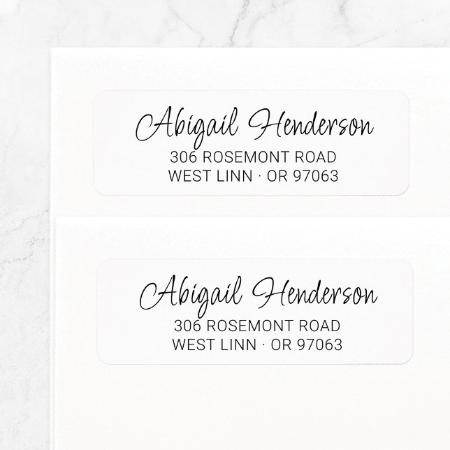 Étiquette Élégant moderne manuscrit 10a | Adresse de retour (Elegant calligraphy script return address label template with modern font mix in black and white.)