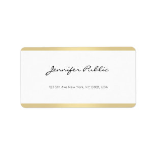 Étiquette Élégant moderne Simple Or Blanc Chic Script main