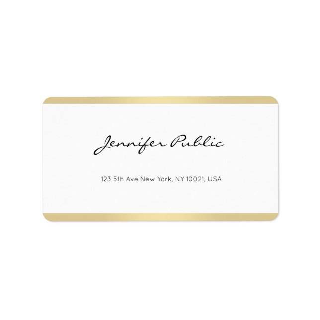 Étiquette Élégant moderne Simple Or Blanc Chic Script main (Devant)