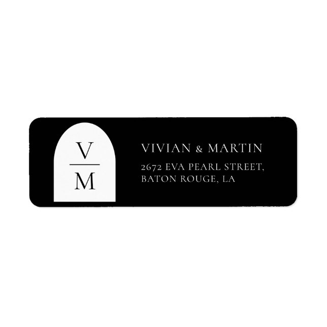 Étiquette Élégant Monogram Black Mariage Adresse de retour (Devant)