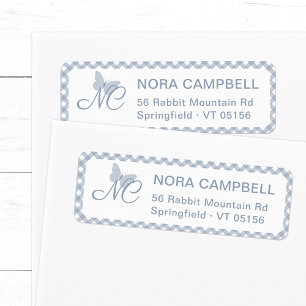 Étiquette Élégant Monogram Dusty Blue En vichy Adresse de re
