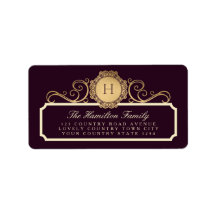 Elégant Monogram Family Burgundy Plum Gold Adresse