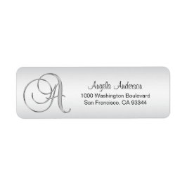 Étiquette Élégant Monogramme Argent Lettre Script 'A' Retour