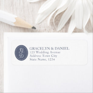 Étiquette Élégant Monogramme Initiales foncé Dusty Blue Reto