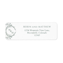 Étiquette Élégant Monogramme Vert Mariage Adresse de retour