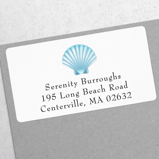 Étiquette Elégant Nautique Shell Blue Beach Mariage (Créateur téléchargé)