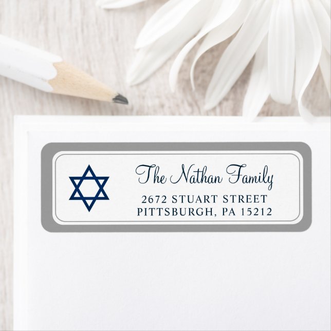 Étiquette Elegant Navy Blue Bar Mitzvah Adresse de retour (En situation)