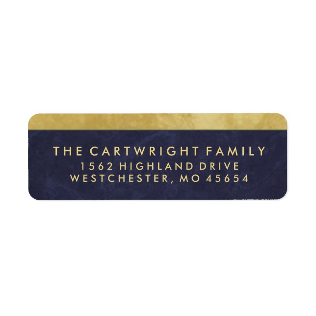Étiquette Elegant Navy Blue & Gold Adresse de retour Label (Devant)